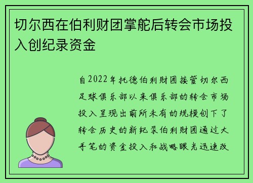 切尔西在伯利财团掌舵后转会市场投入创纪录资金